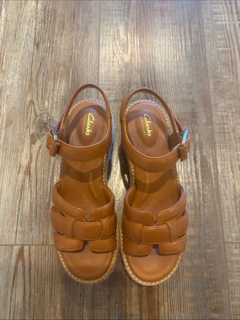 Clarks Tan Leather Platform Espadrille Sandals
